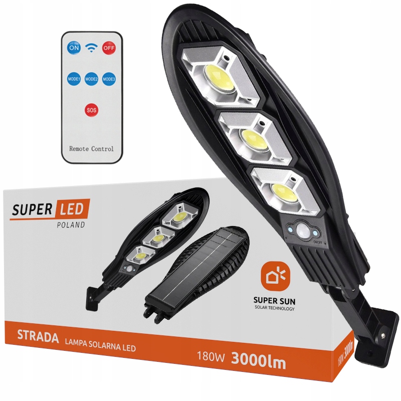 SuperLED pouličné svietidlo 180 W 3000 lm, solárne napájanie